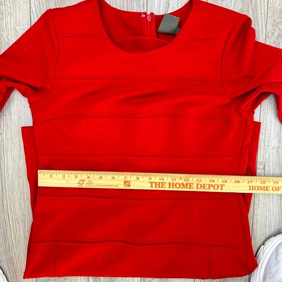 Taylor Ponte Red Knit Stretch Zip 3/4 Sleeve Sheath 4 Dress Classic Minimalist - Picture 5 of 7